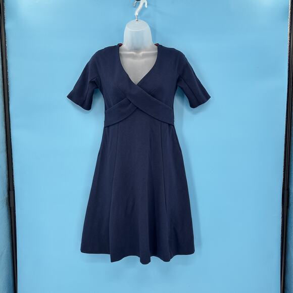 Boden Dress Womens 4R Navy Blue Short Sleeve Fit Flare Modal Blend Knee Length - Picture 1 of 9
